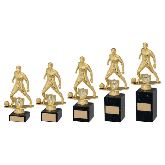 Gold|blk Plastic Male Football Figure On Blk Marble Trophy
