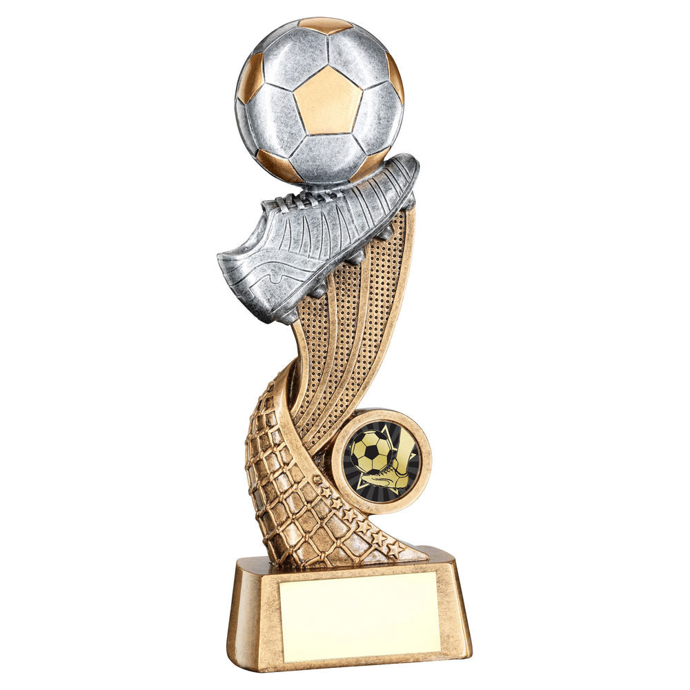 Brz|gold|pew Football + Boot On Swoosh Net With Plate