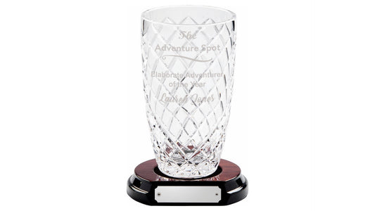 Lead Crystal Vase with Panel on Wood Base