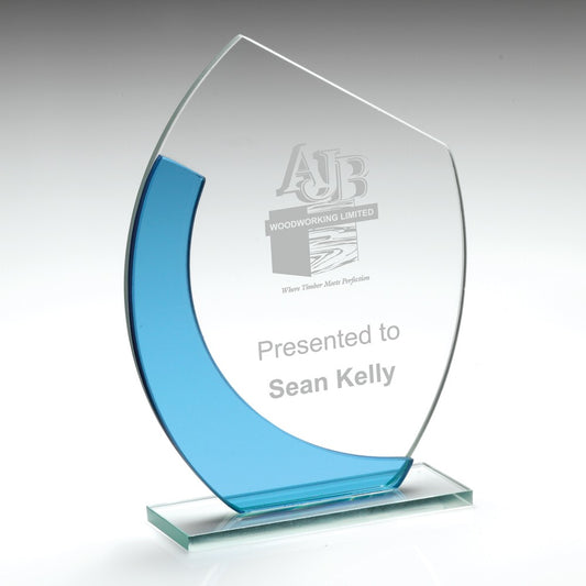 Jade And Blue Glass Oval Plaque With Angled Top