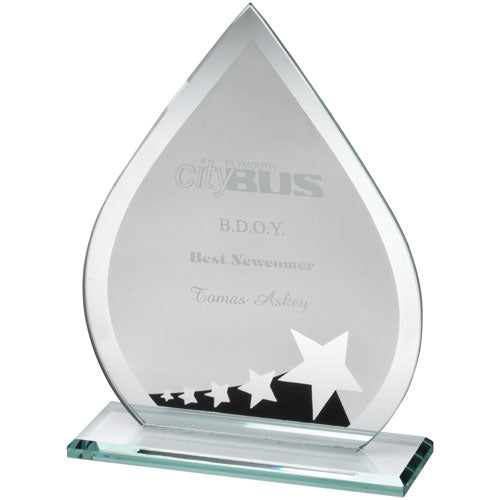 Jade Glass Teardrop With Silver-Black Star Design - Available in 3 Sizes