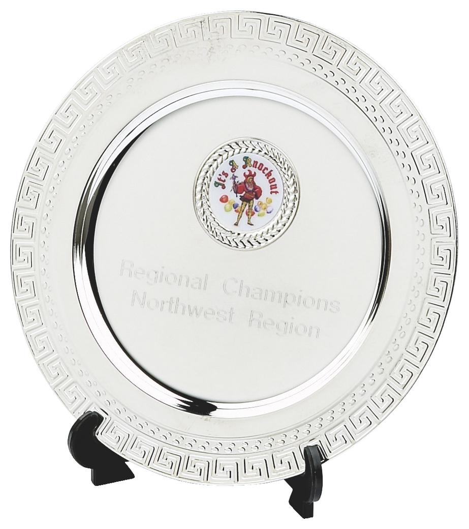 Silver Salver Award On Stand With Badge