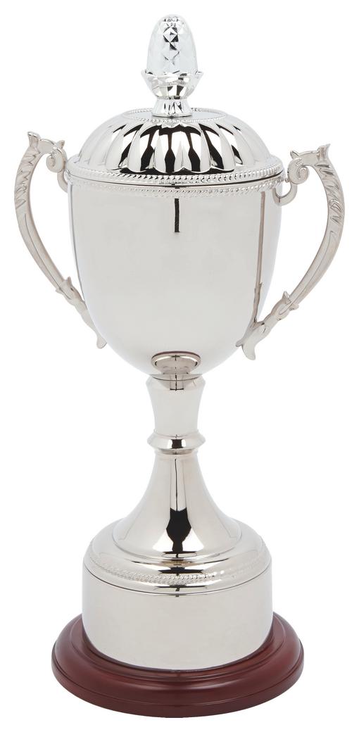 Nickel Plated Trophy Cup With Lid & Plinth Band