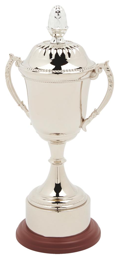 Nickel Plated Trophy Cup With Plinth Band & Lid