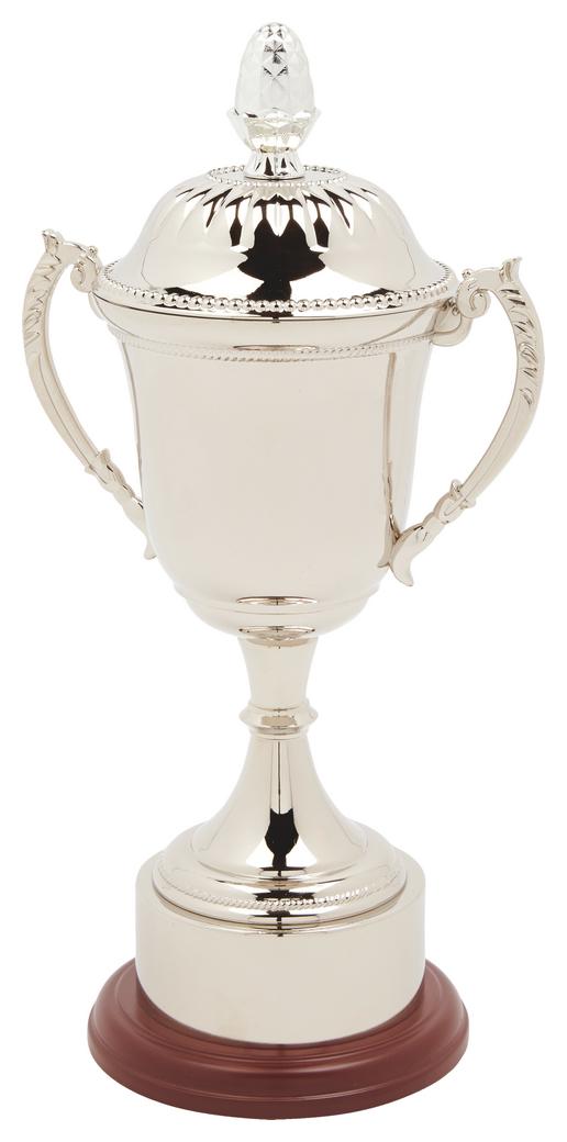 Nickel Plated Trophy Cup With Plinth Band & Lid