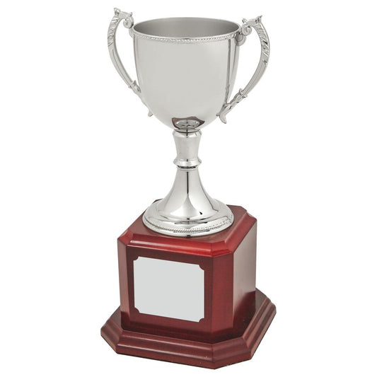 Nickel Plated Trophy Cup on Wood Base - 6 Sizes