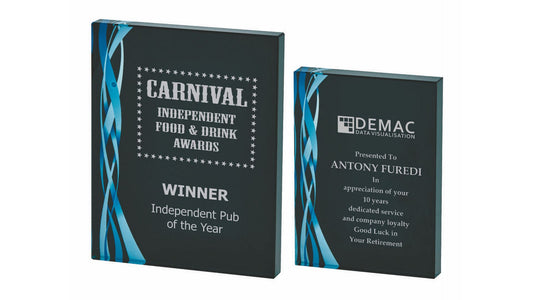 Rectangular Blue Glass Award - Black Background