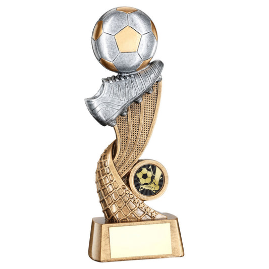 Brz|gold|pew Football + Boot On Swoosh Net With Plate