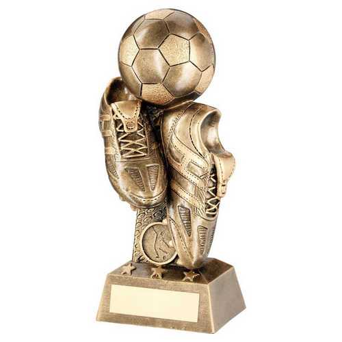 Brz|Gold Football And Boots On Column Riser With Plate (1in Centre) - 8.75in