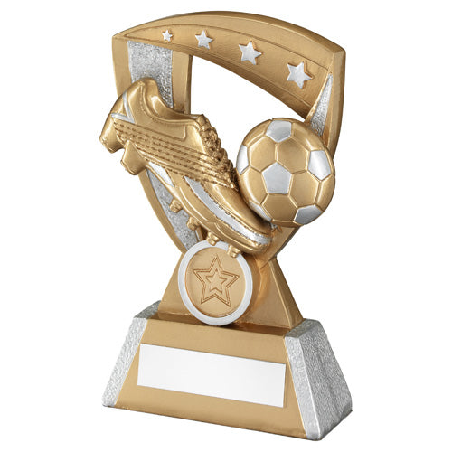 Gold|Silver Football And Boot On 4 Star Shield With Plate (1in Centre)