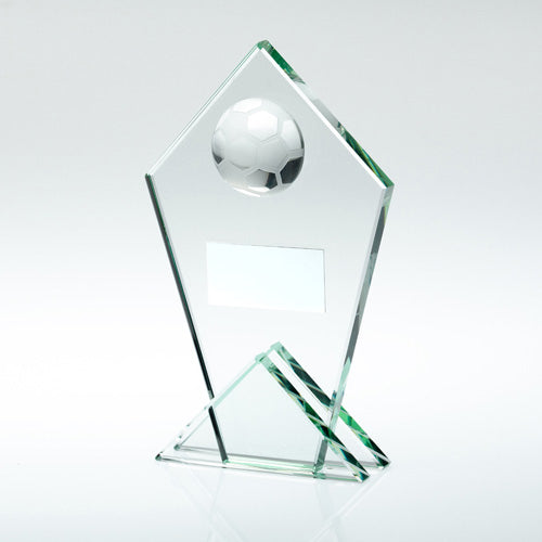 Jade Glass Pointed Plaque With Half Football 5.75 INCHES