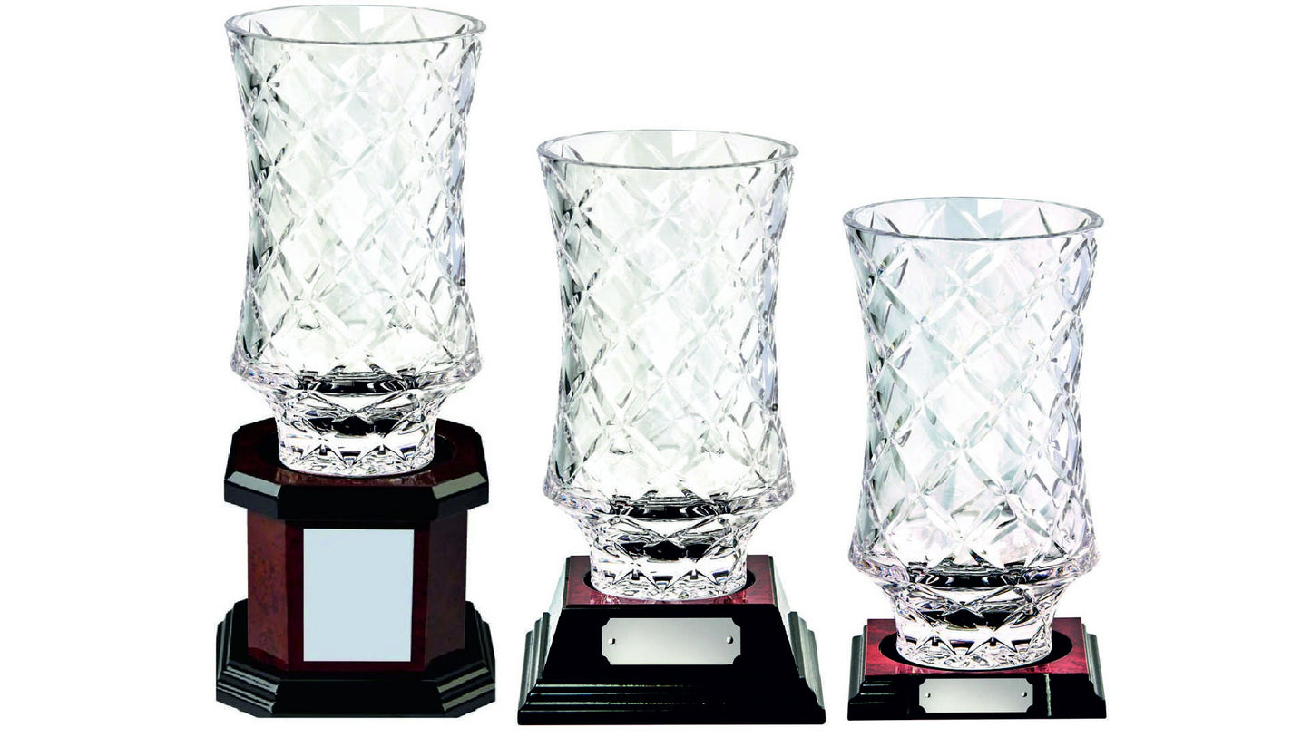 Lead Crystal Vase Award on Wood Base