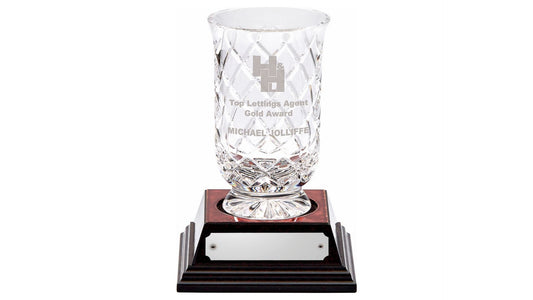 Lead Crystal Vase with Panel on Wood Base