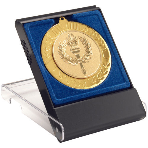 Black|Clear Medal Box Large with Colton Centre, Medal & engraving