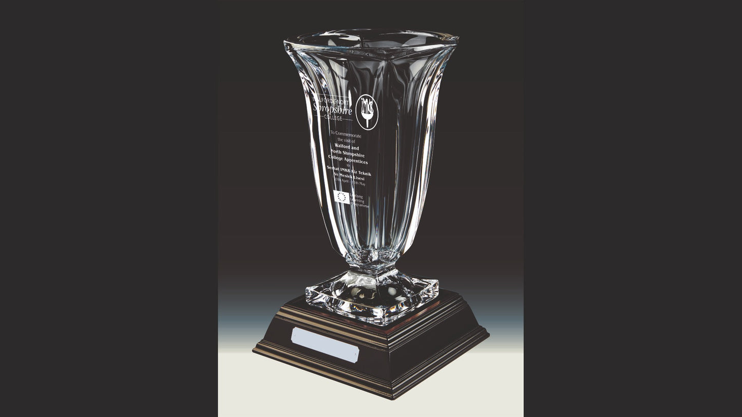 Large Bohemia Crystalite Vase Award with Stem (With Panel for Engraving)