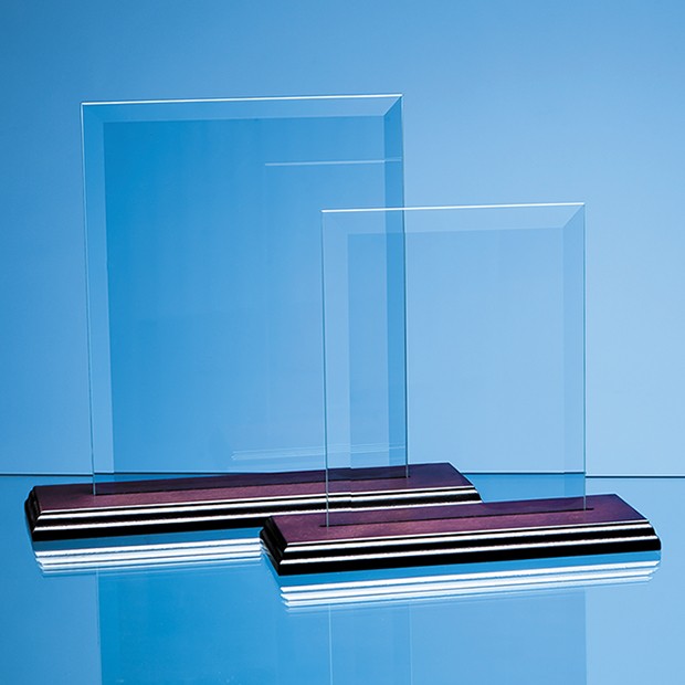 Bevelled Glass Rectangle on Wood Base