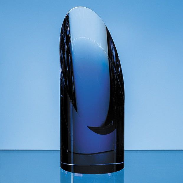 Clear & Sapphire Blue Optical Crystal Cylinder Award