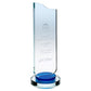 Clear Glass Plaque With Blue Collar On Round Base - 3 Sizes