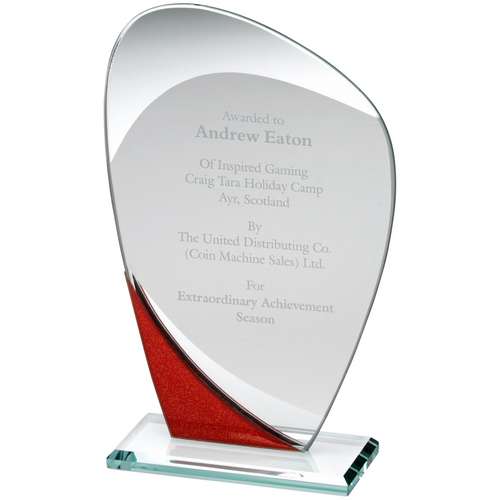 Jade Glass Curved Plaque With Red-Silver Detail - Available in 3 Sizes