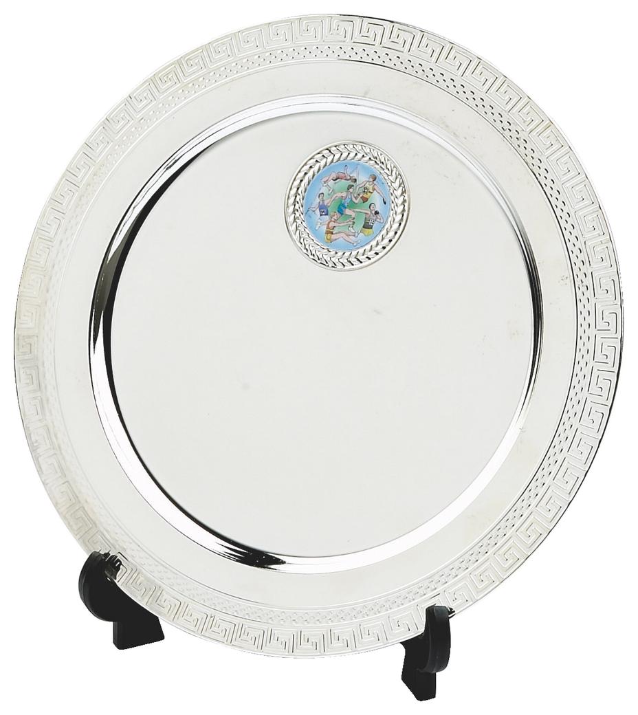 Silver Salver Award On Stand With Badge