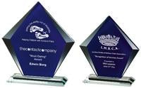 Clear-Blue Glass Diamond Stand Award - 2 Sizes