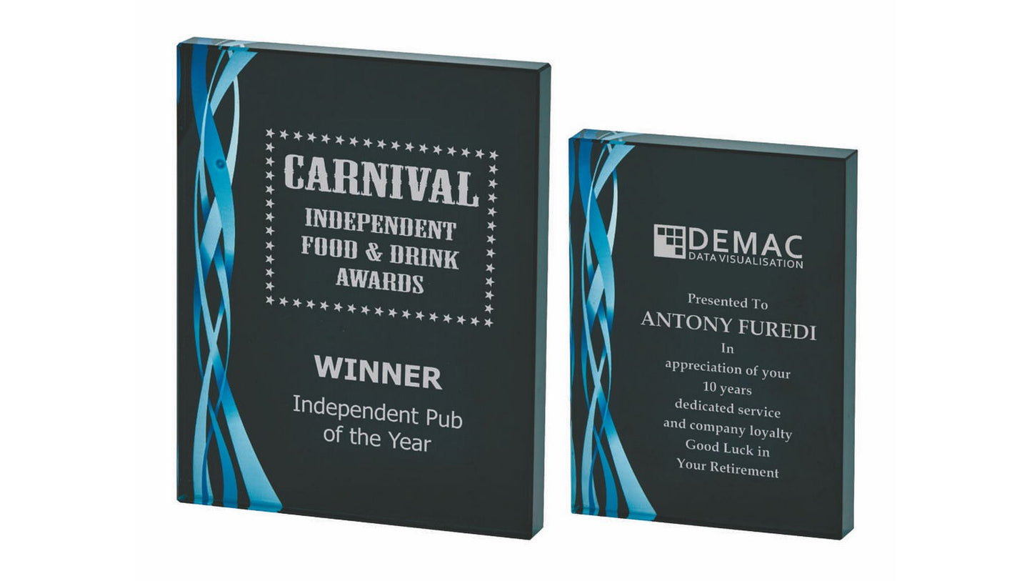 Rectangular Blue Glass Award - Black Background