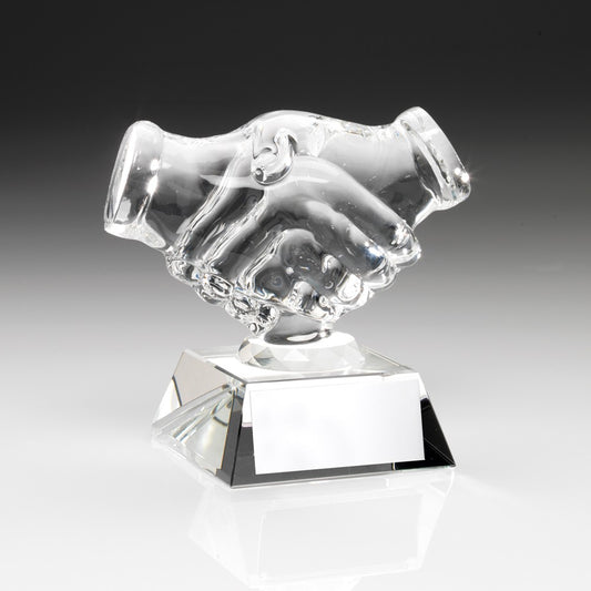 11cm Clear Glass 'Handshake' Trophy