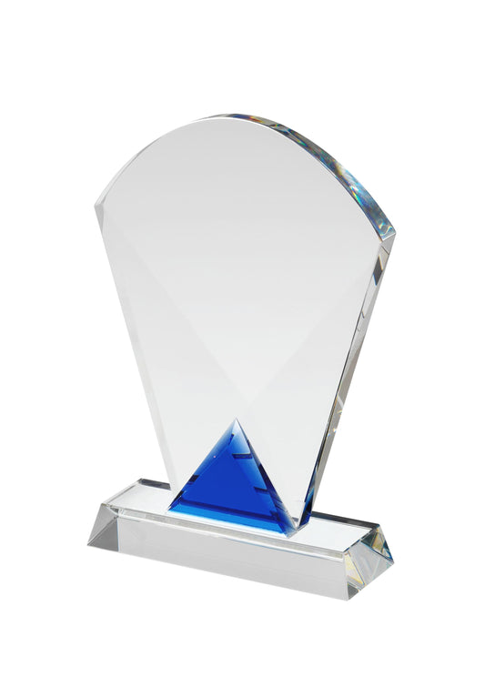 Clear & Blue Crystal Rounded Wedge Award